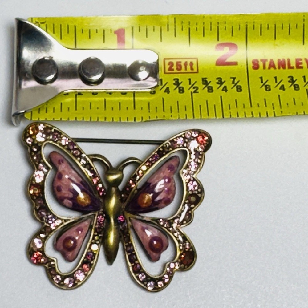 Vtg Jay Strongwater Butterfly Pin Pink Purple Enamel Swarovski Crystals Signed - Picture 8 of 8